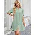 thumbnail image 4 of Deago Women's Short Sleeve V Neck Button Down Shirt Dresses Casual Loose Summer Dress Swimsuit Cover Up (Green, M), 4 of 8