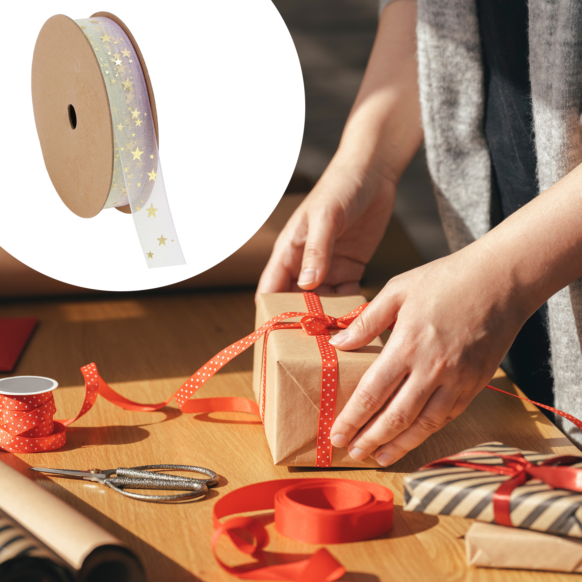 Unique Bargains Vibrant Reusable Gift Ribbon 0.63"x29.53' 1Pc [Star]