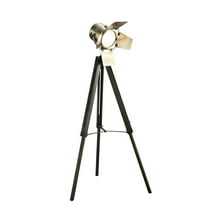 55 Inch Floor Lamp with Tripod Legs - Spotlight Design - Wood - Black Finish
