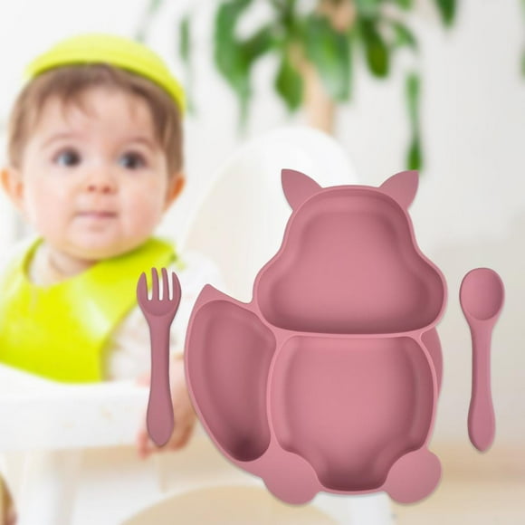 Platos de silicona para bebés CUTICAT Plato dividido para niños rojo