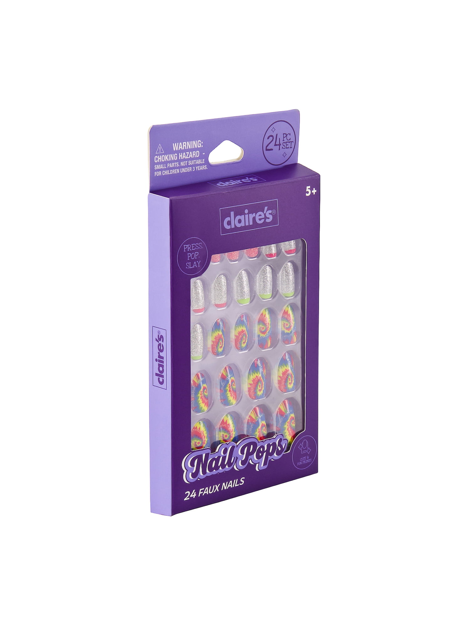 Claire's Tie Dye Print Oval Shaped Press-on Nails, 24 Nails