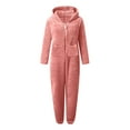 thumbnail image 7 of Womens Jumpsuit Pajamas Casual Winter Warm Rompe Sleepwear Loose Long Sleeve One Piece Outfits Hooded Pajamas Pink XXXL, 7 of 7
