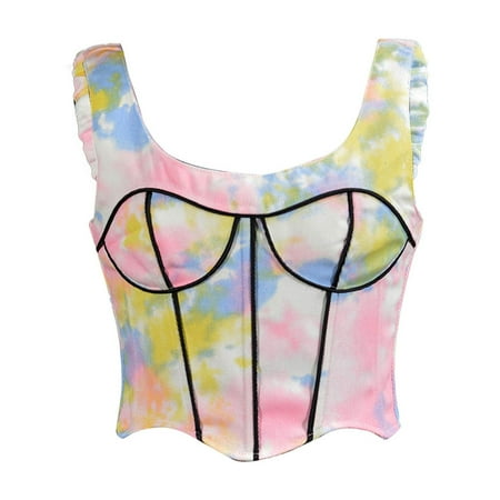 Corset Bodysuit for Women Fashion Women Style Color Blending Backless Ribbon Waist Camisole Shapewear Tops Yellow s