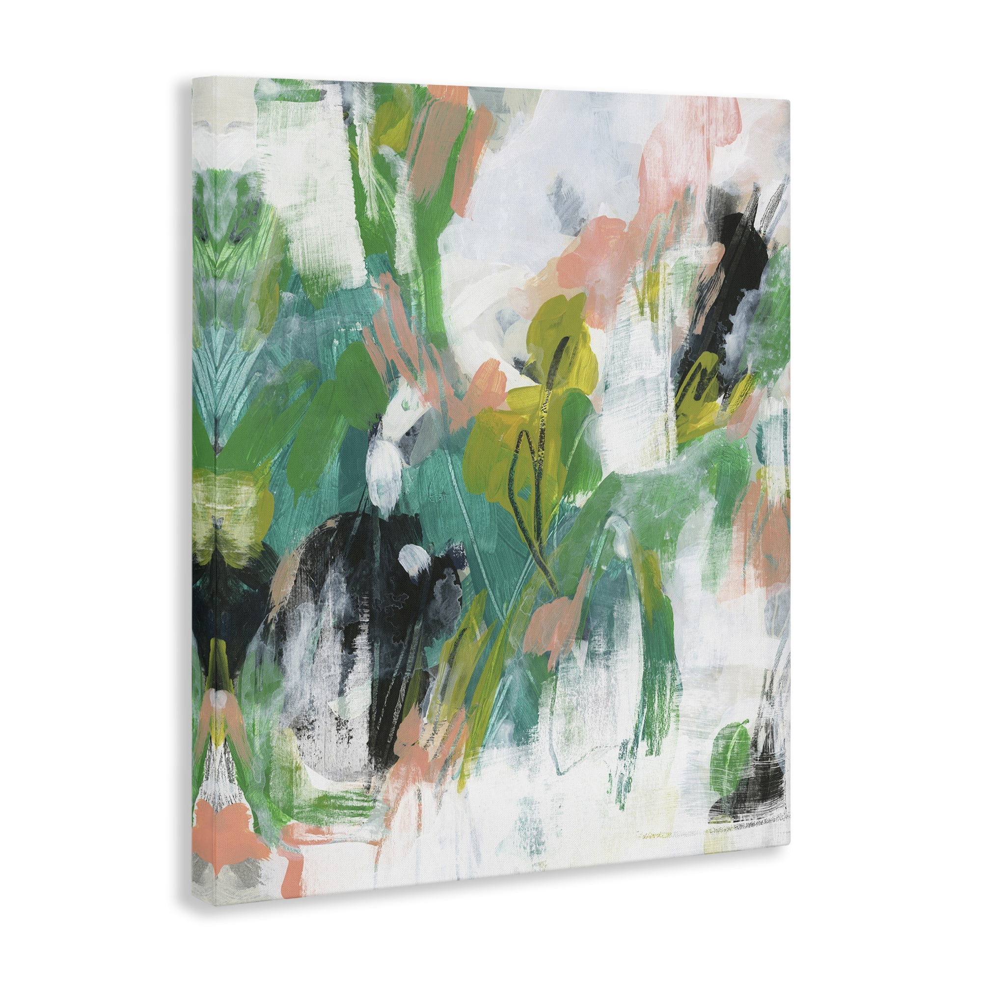 Stupell Industries Chaotic Green & Pink Abstract Abstract Painting Gallery Wrapped Canvas Art Print Wall Art, 16 x 20