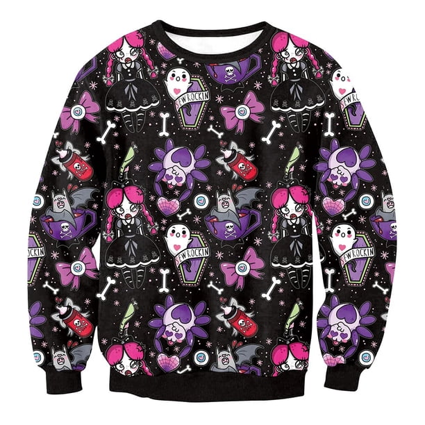 Sudadera de gran tamaño con estampado de calavera para hombre, jersey de chándal con cuello redondo, ropa de calle Vintage para pareja, ropa de Halloween