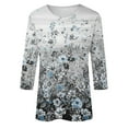 thumbnail image 5 of Gray Women's Short Sleeve T-shirt, 3/4 Length Sleeve Womens Tops Summer 2024 T Shirts Floral Print Crew Neck Casual Basic Tee Fit Tunic Tops Blouse,Women's Short sleeve T-shirt 3XL, 5 of 5