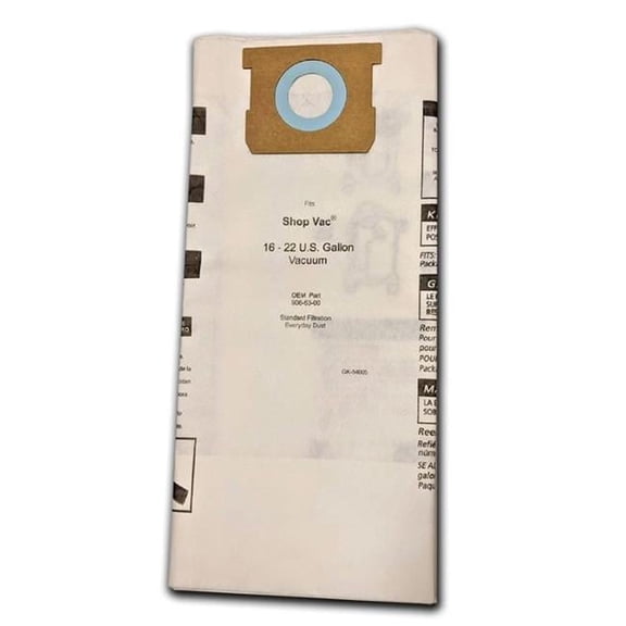 Green Klean MicroPlus For Shop Vac 906-63-00 16 - 22 Gallon Medium Efficiency 540-06 Replacement Paper Filter Bag For Everyday Dust Pack of 15