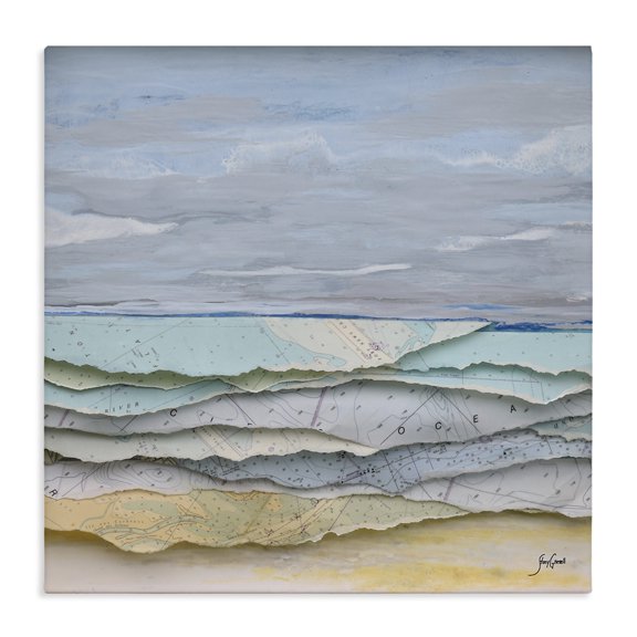 Stupell Industries Contemporary Layered Map Clippings Beach Shoreline Abstract Collage Canvas Art, 24 x 24, by Stacy Gresell