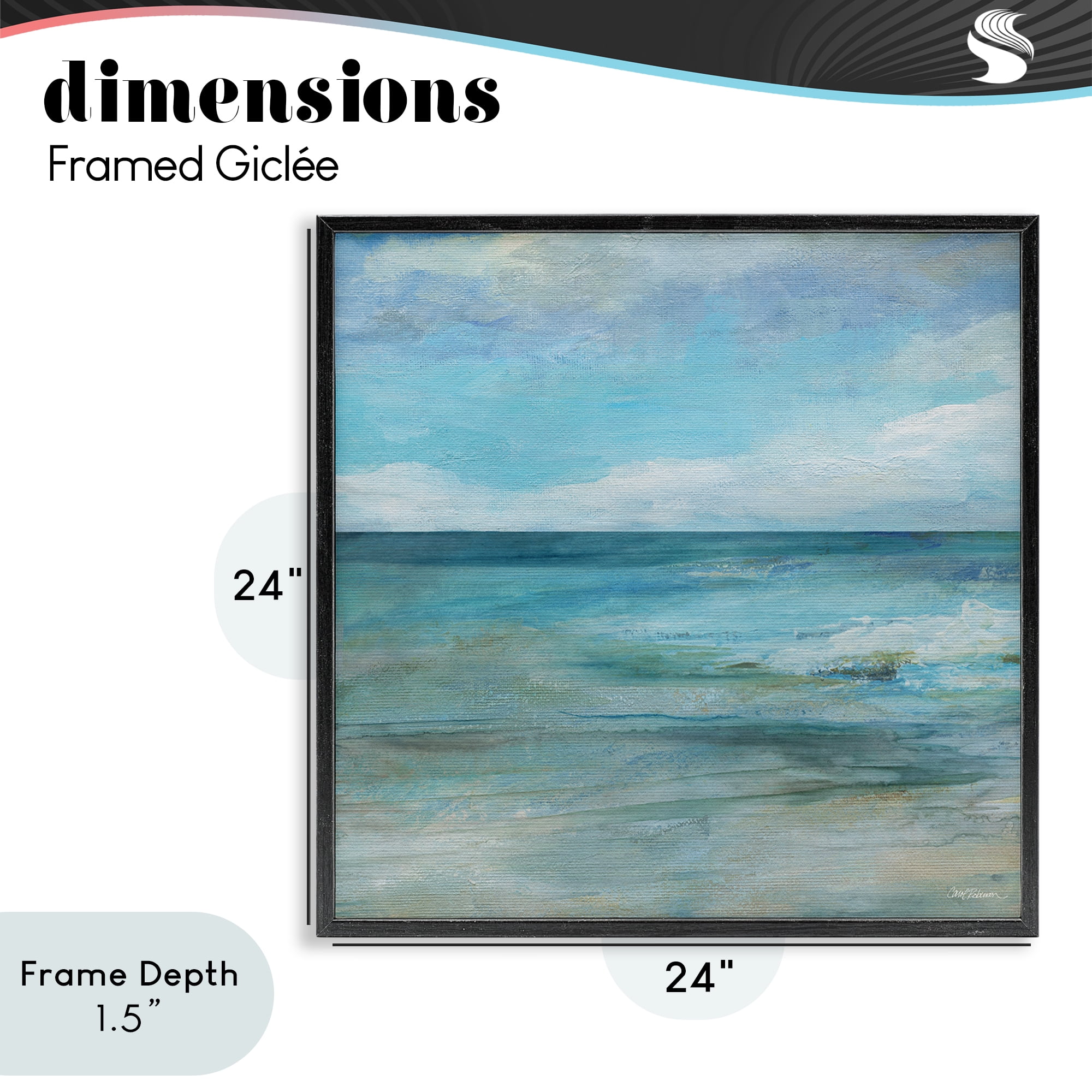 Stupell Industries Aqua Ocean Horizon Abstract Black Framed Giclee Art, design by Carol Robinson