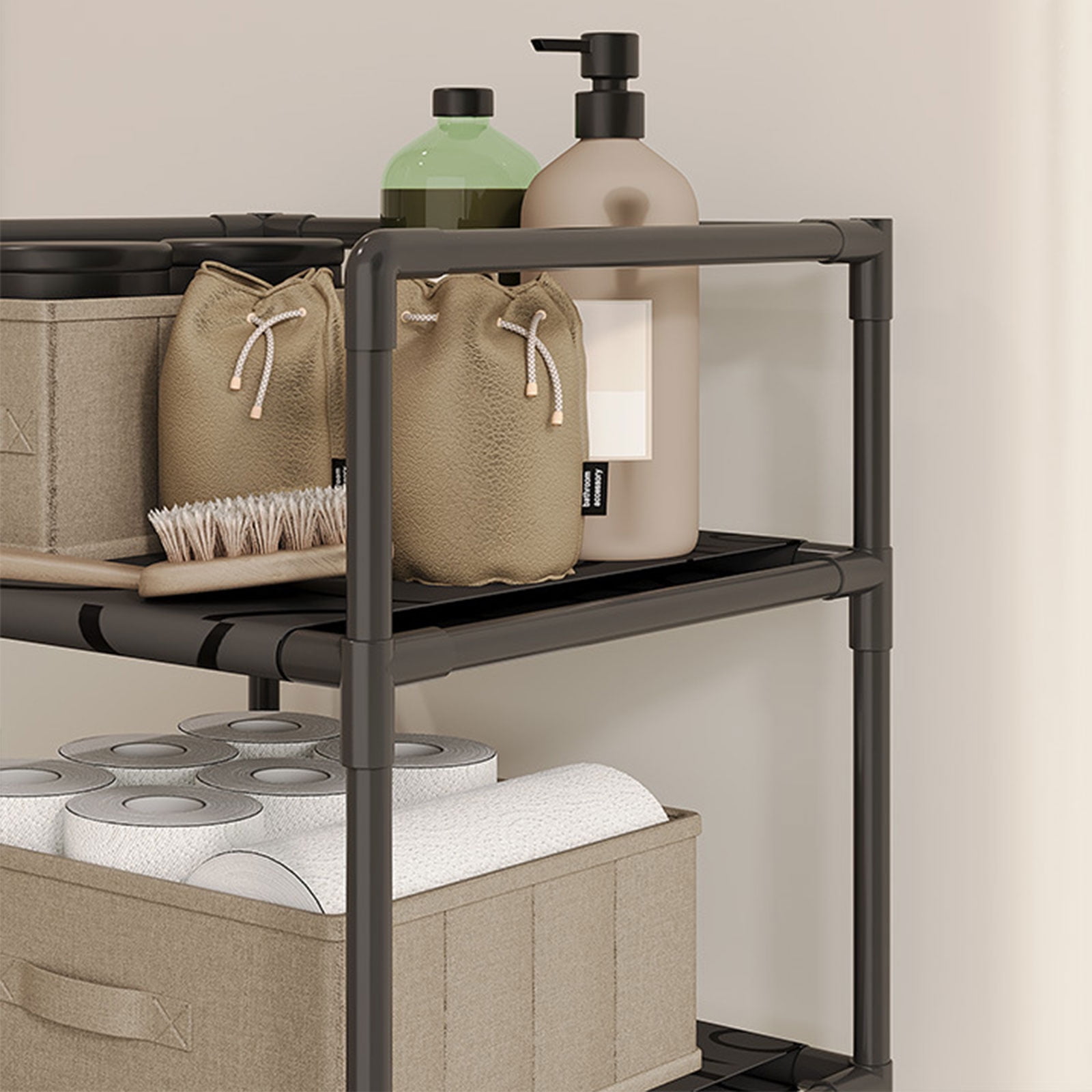 Expandable Laundry Hamper with Rolling Wheels Foldable Metal Frame Multiple Layer Storage Basket for Bedroom
