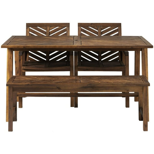 Solid Acacia Wood 4-Piece Chevron Dining Set in Dark Brown