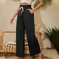 thumbnail image 4 of Lenpel Women's Wide Leg Pants Loose Elastic High Waisted Drawstring Casual Trousers Lightweight Palazzo Pants with Pockets, 4 of 5