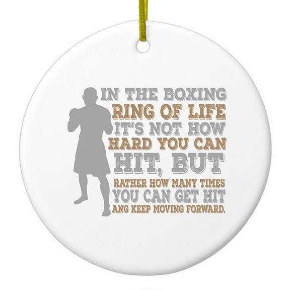 DistinctInk Hanging Ceramic Christmass Tree Ornament with Gold String - Great Gift / Present - 2 3/4 inch diameter - Boxing Life How Many Times You Keep Moving