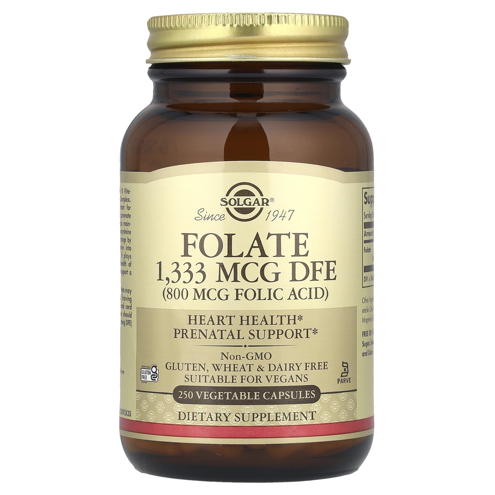 Solgar Kosher Folic Acid 800 Mcg - 250 Vegetable Capsules