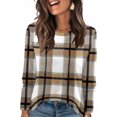 thumbnail image 3 of LTTVQM Women's Long Sleeve Shirts Color Block Casual Crewneck Tee Basic Blouses Spring Fall Fashion Outfits Khaki S, 3 of 6