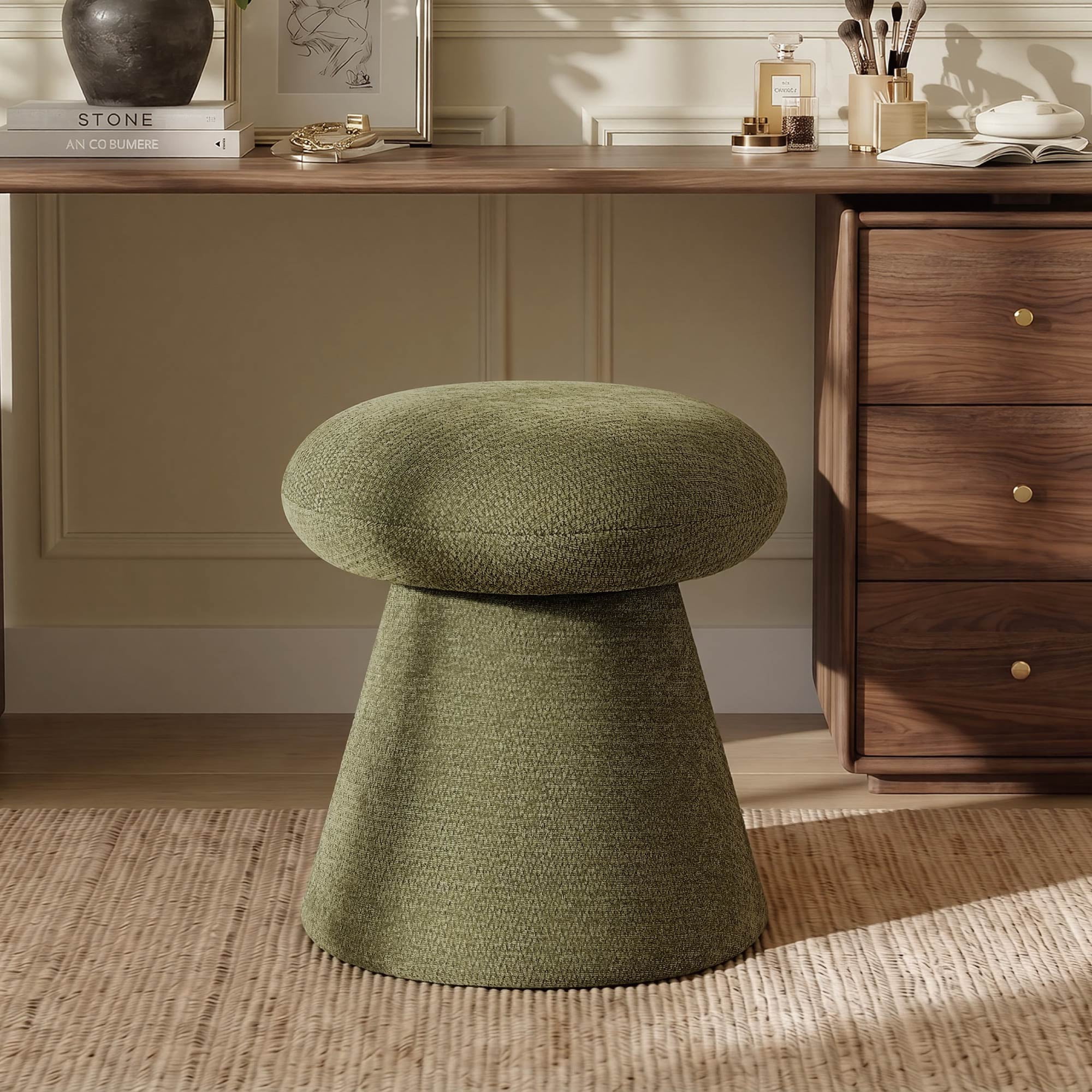 Spruce & Spring Swivel Upholstered Chenille Ottoman Footstool, Accent Stool for Living Room, Bedroom & Vanity, Green, 17x16x16in
