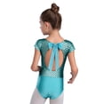 thumbnail image 2 of YiZYiF Kids Girls Shiny Metallic Fish Scale Print Ballet Dance Leotard Short Sleeve Cutout Back Gymnastics Unitard Turquoise 5T, 2 of 7