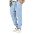 thumbnail image 2 of Tenmix Men's Solid Color Bottoms Lightweight Summer Pants High Waist Holiday Trousers Drawstring Blue L, 2 of 4