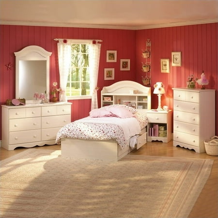 South Shore Summer Breeze 3 Piece Kids Twin Bookcase Bedroom Set In Cream