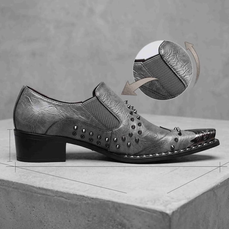 metal toe cap dress shoes XBTEVUDAK Men's Studded Dress Shoes with Embossed Leather & Metal Toe Cap
