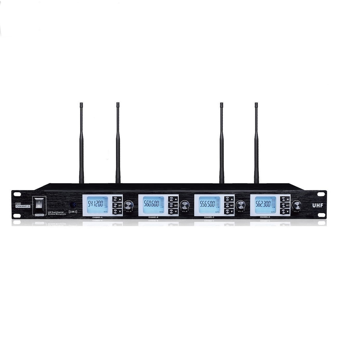 Pro Wireless Microphone System 4-Channel UHF Cordless Handheld Mic Golden，Ideal for Karaoke Church Party