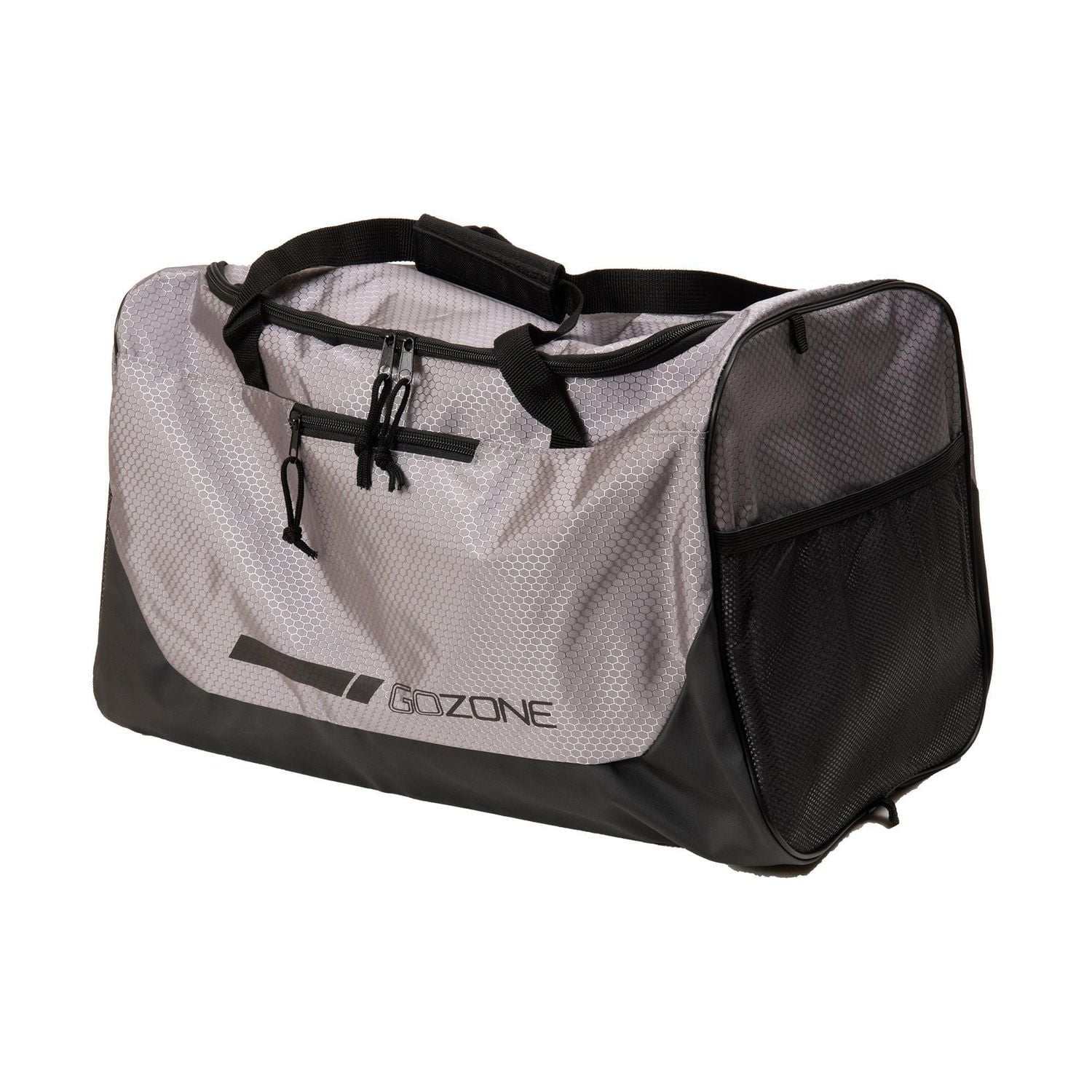 GoZone Lite Gym Bag – Grey/Black, With mesh side slip pockets