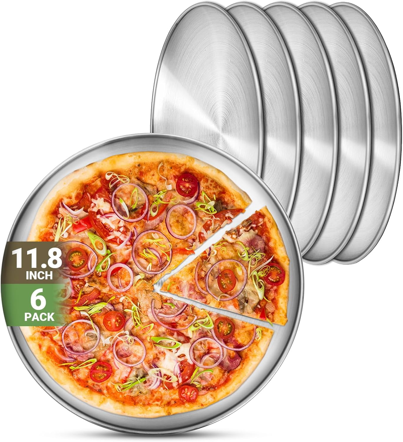 Stainless Steel Plates, 6 Pack 11.8 inch 304(18/8) Metal Food Serving Plate Set, Reusable Snack Eating Dishes Round Shatterproof Plate Silver BBQ Dinner Lunch Dinnerware Oven Dishwasher Safe