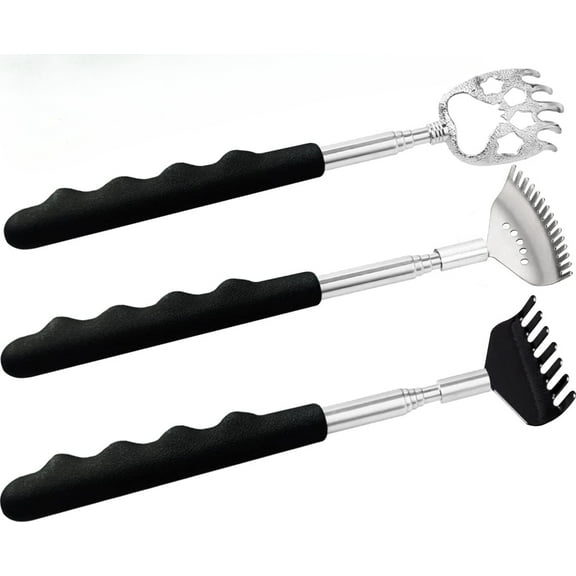 3 Pack Different Back Scratcher Metal Portable Telescoping with Rubber Handles, Extendable Back Massager Tool with Beautiful Box, Stocking Stuffers for Men Women Kids Adults