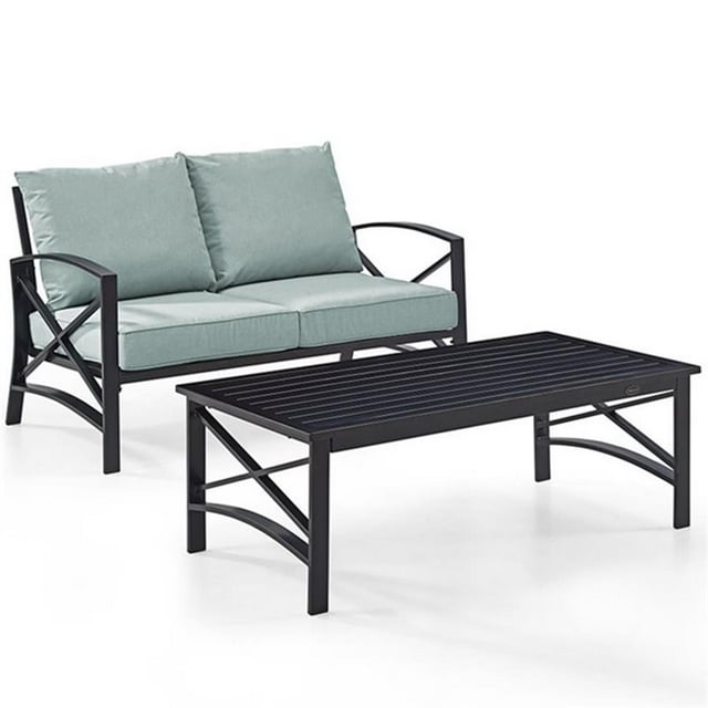 Crosley Furniture Kaplan 2 Piece Patio Fabric Sofa Set in Mist Green