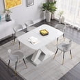 thumbnail image 4 of Morufur Modern Rectangle Dining Table with Extendable, White Table Top with X-Shape Leg and Metal Base, 4 of 9
