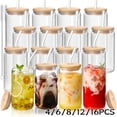 thumbnail image 2 of Multi-Piece 16oz Glass Mason Jar Mug Set with Bamboo Lid & Straw, Reusable Iced Coffee Mug, Cute Drinkware for BBQ Holiday Gifts Souvenirs, 2 of 12
