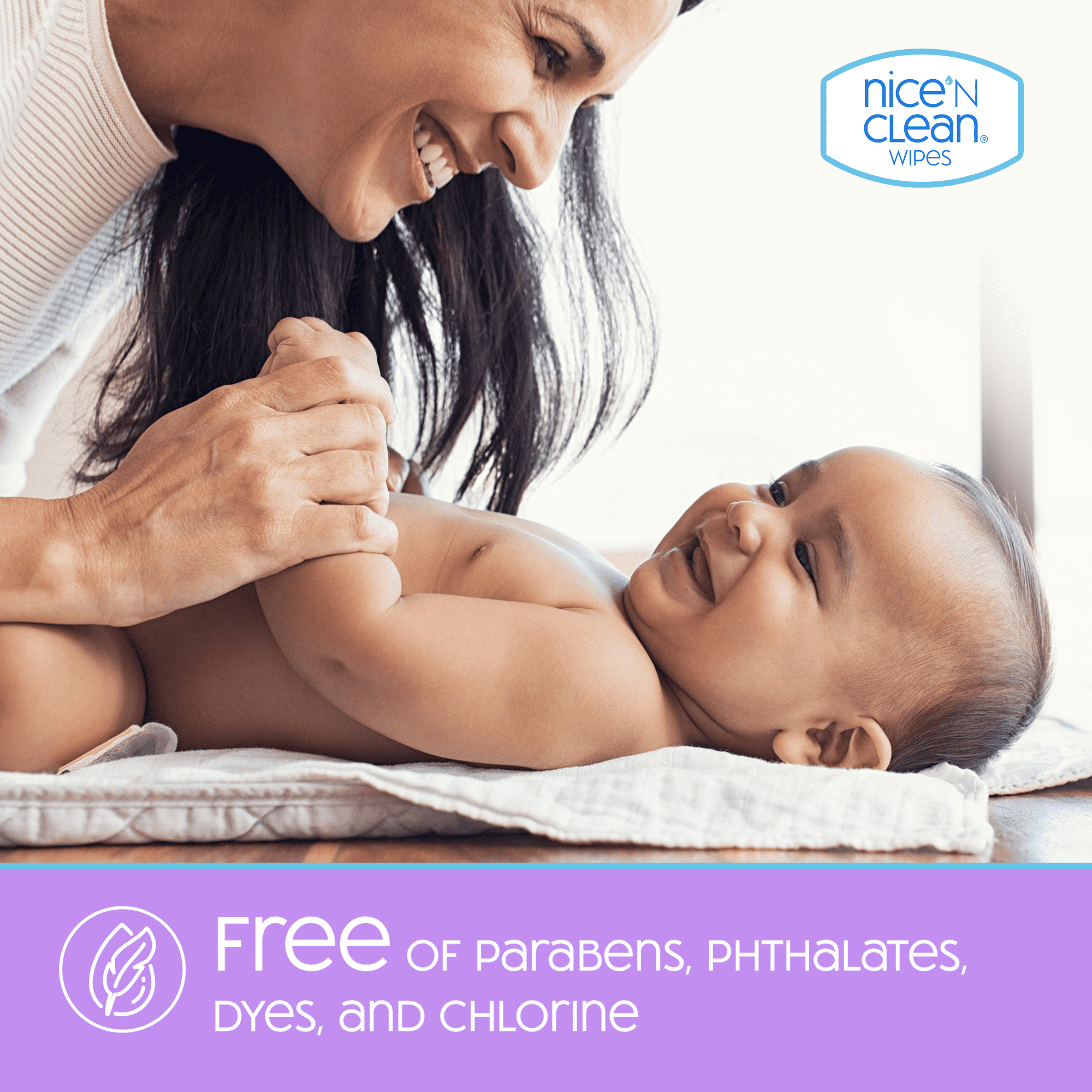 Nice N CLEAN Fragrance Free Sensitive Skin Baby Diaper Wipes, 4 Flip-Top Packs (400 Total Wipes)