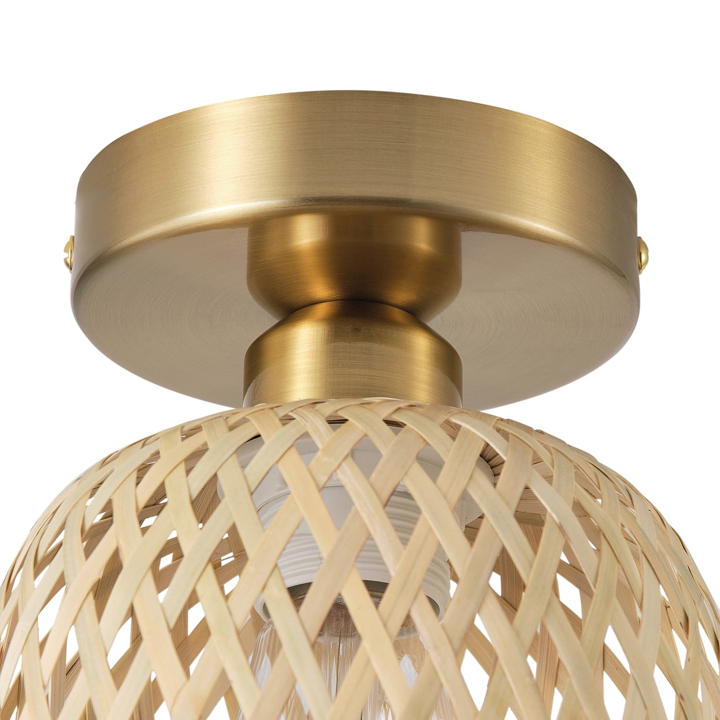Bamboo Boho Caged Close to Ceiling Light, Farmhouse Vintage Woven Semi Flush Mount Ceiling Light for Hallway Foyer Bedroom Dining Room Kitchen Balcony