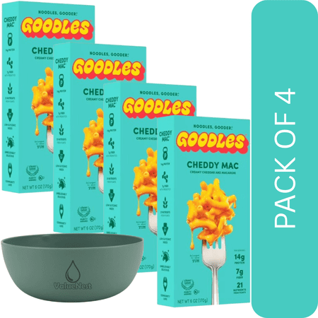 4pack of Goodles Cheddy Mac Mac & Cheese – Cheddar Ziti Pasta, Shelf-Stable, 6 oz Box, With Olove Green Bowl by ValueNest