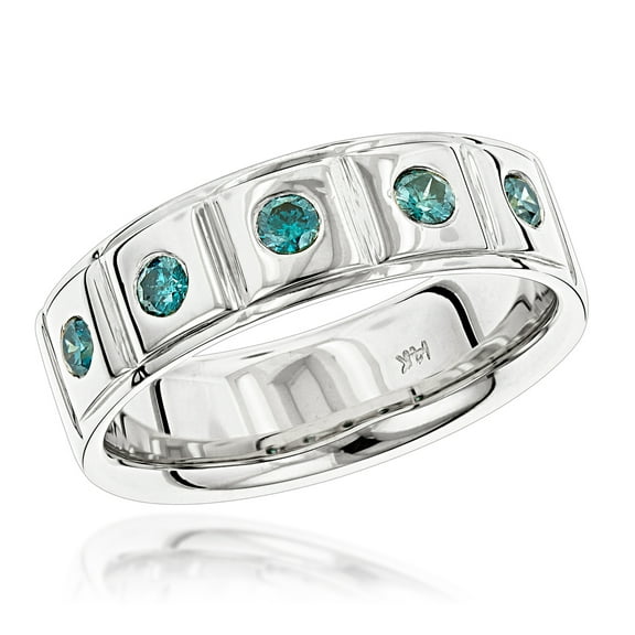 Rings Blue 0.3 Ctw Diamond Wedding Band Men Comfort Fit Five Stone Ring (White Gold Size 5.5)