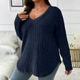 thumbnail image 2 of Women Plus Size Casual Knit Sweater V Neck Solid Color Tops Lightweight Long Sleeve Blouses, 2 of 5
