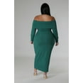 thumbnail image 4 of Saronite Solid Off Shoulders Neck Strapless Long Sleeve Stretch Dress, Green (Women's Plus), 4 of 4