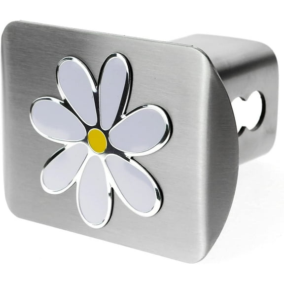 LFPartS Plumeria Flower Emblem Metal Trailer Hitch Cover (Fits 2" Receivers, White on Stainless Steel)