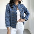 thumbnail image 2 of Women's Military Style Cropped Jacket Stand Collar Double Breasted Epaulet Coat Casual Fall Outfits Daily Outerwear, 2 of 3