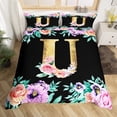thumbnail image 2 of Erosebridal Vintage Floral Flower Duvet Cover Twin for Women Girls, Monogrammed U Black Reversible Bedding Twin Size, 1 Duvet Cover and 1 Pillowcase (No Comforter), 2 of 7