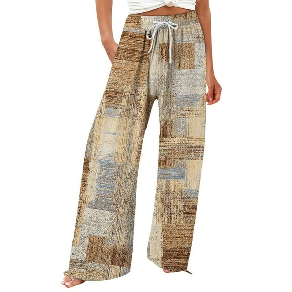 YUANGUANST Womens Dress Pants Women's Boho Wide Leg Palazzo Pants Womens Cotton Casual Loose Pants Comfy Work Pants With Long Casual Wide Leg Business Work Casual Pants
