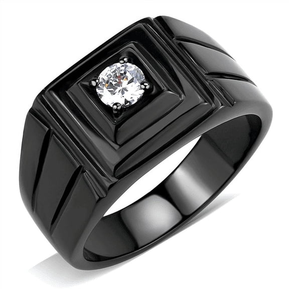 Men's Ring Black Stainless Steel Solitaire Square