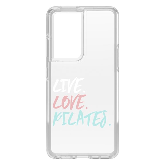 DistinctInk Clear Shockproof Hybrid Case for Galaxy S21 ULTRA 5G (6.8" Screen) - TPU Bumper Acrylic Back Tempered Glass Screen Protector - Live. Love. Pilates.