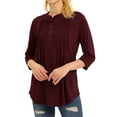 thumbnail image 6 of ZXSXSY Women Pleated Button Notch Neck 3/4 Sleeves Scoop Hem Plain Blouse, 6 of 11
