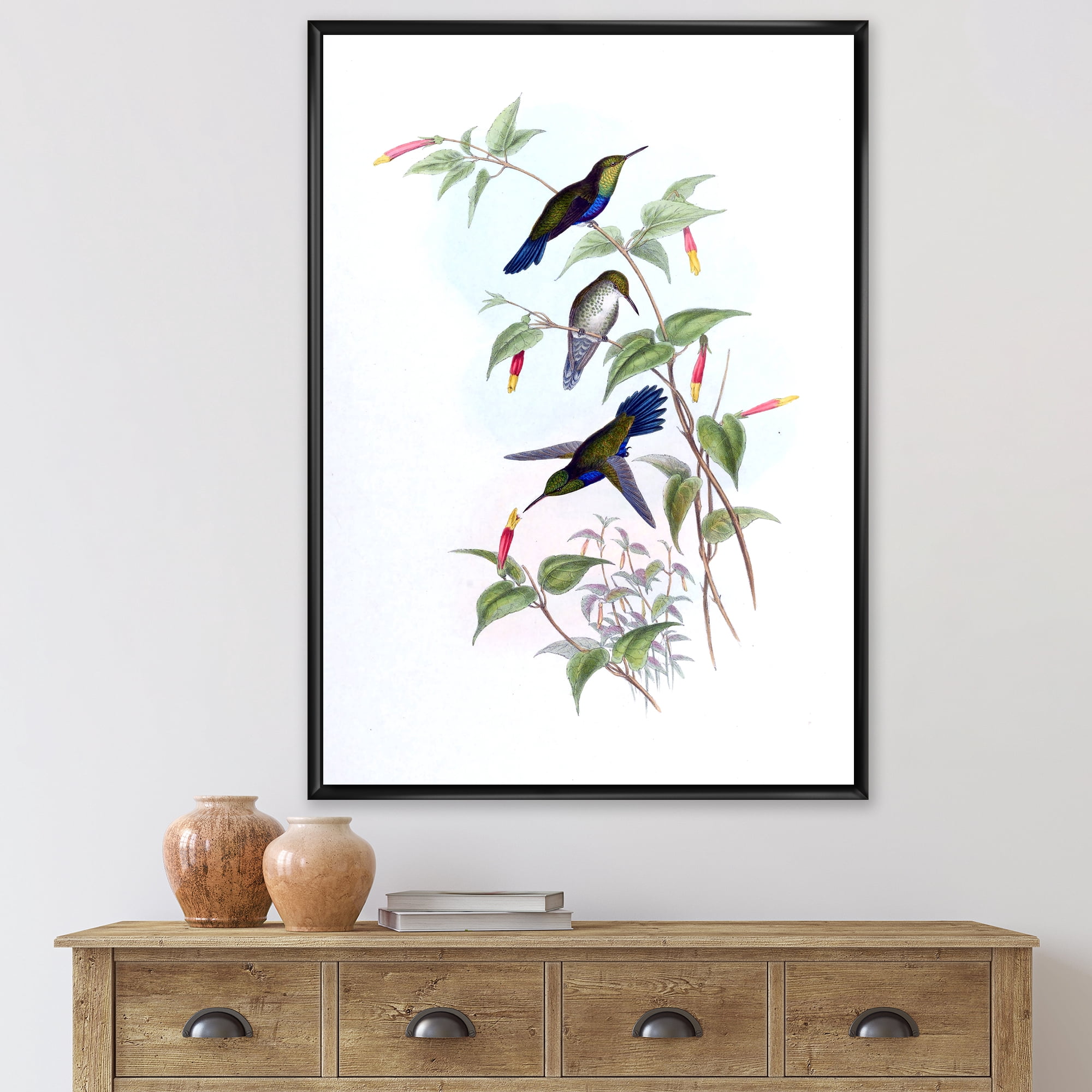 Ancient Hummingbird I 12 in x 20 in Framed Painting Canvas Art Print, by Designart