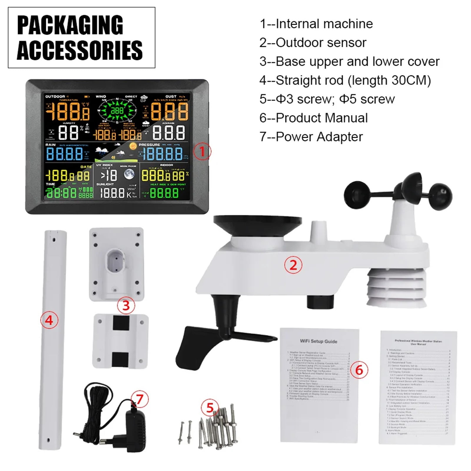 Professional 0310 Weather Station Internet Wireless With Outdoor Sensor Rain Gauge Weather Forecast Wind Gauge ,High Precision