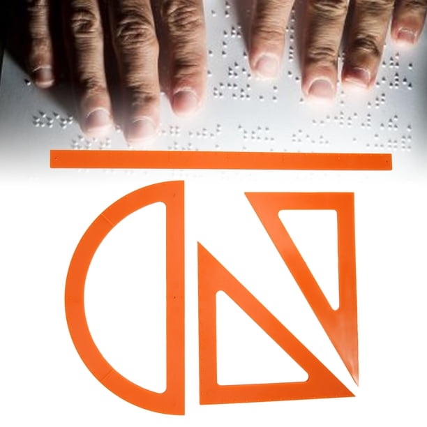 Braille Medicióe de Regla, Protractor de Regla 2 PCS Placas Triangulares Aprendizaje Braille Ruler Orange Para Braille School