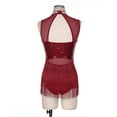 thumbnail image 4 of inhzoy Womens Tassel Latin Jazz Dance Dress Sequins Mock Neck Figure Skating Dance Leotard Burgundy L, 4 of 9