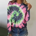 thumbnail image 3 of Long Sleeve Tops Tie Dye Print T Shirts for Women Loose Fit Crewneck Thin Sweatshirts Fall Cotton Pullovers (L, Green), 3 of 5