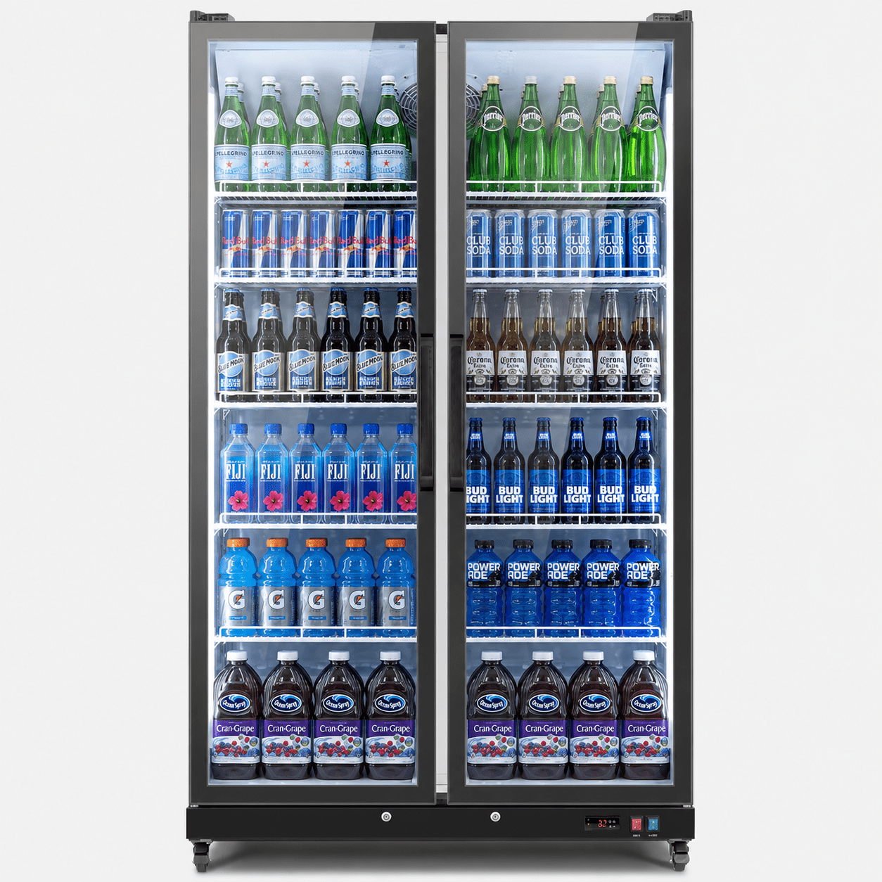 Yeego 27.1 Cu.Ft Commercial Beverage Refrigerator Cooler, 2 Glass Door Display Merchandiser Drink Fridge with Dual LED, 32-50°F Temp Control, Restaurant Bar Convenience Store